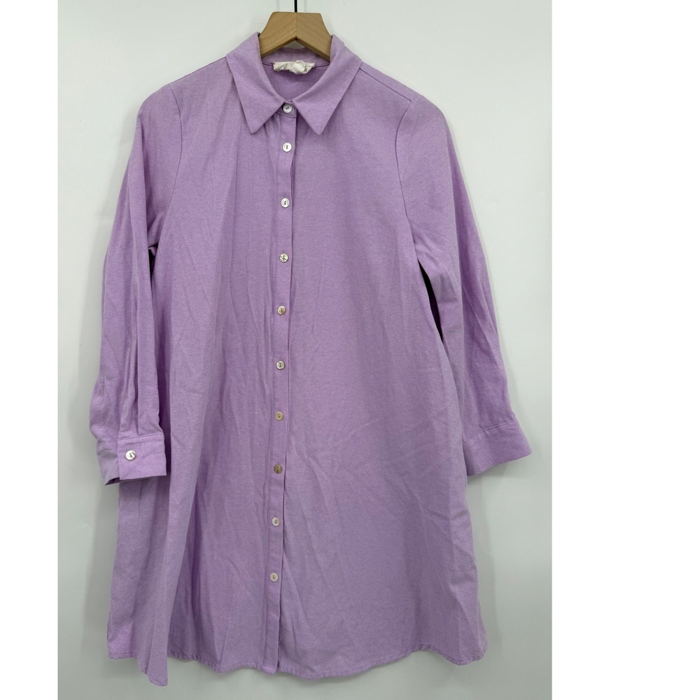 Pomander Place Dress Womens Medium Purple Solid Cotton Blend Button Down Summer